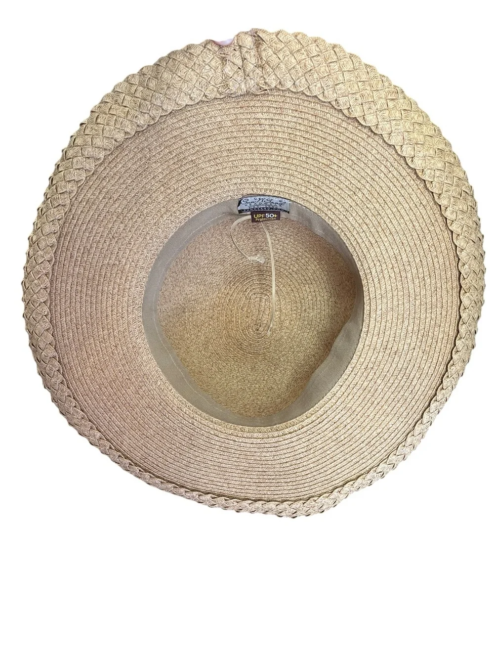 Sun N Sand UPF 50+ Wide Brim Floppy Straw Sun Hat Tan Stone Accent